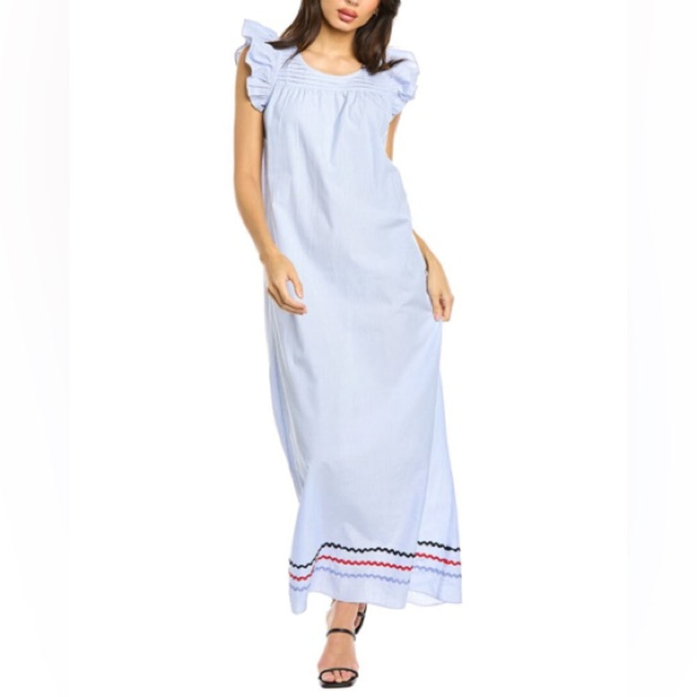 Sail to Sable STS Flutter Sleeve Maxi Dress With Ric Rac Trim Cotton